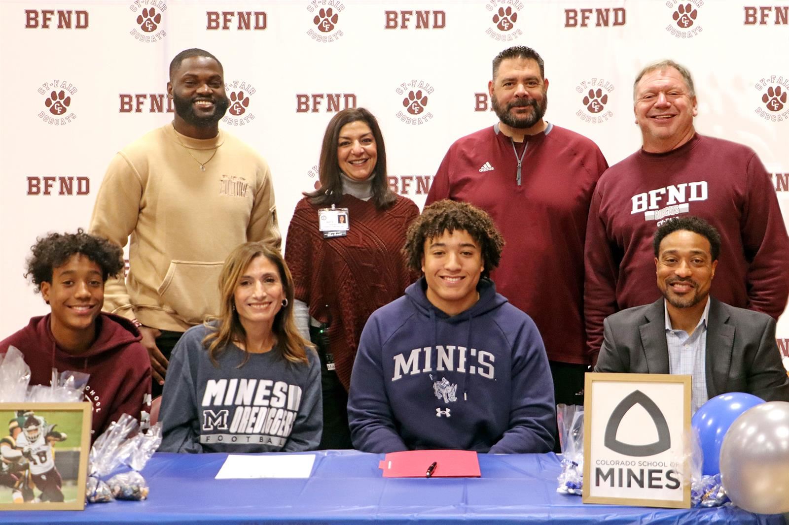 Cy-Fair senior Justin Vaughn, seated second from right, signed a letter of intent to the Colorado School of Mines.